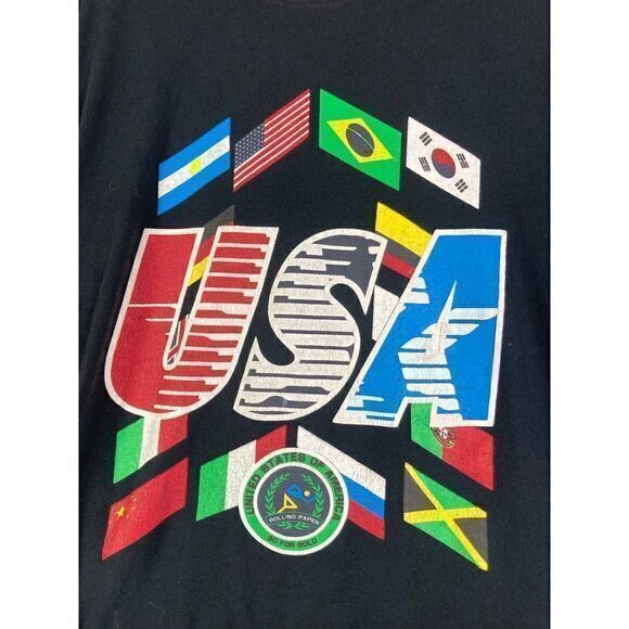 Rolling Paper Brand Shirt Mens Sz Large USA Flag International Flags Tee Graphic - Picture 3 of 9